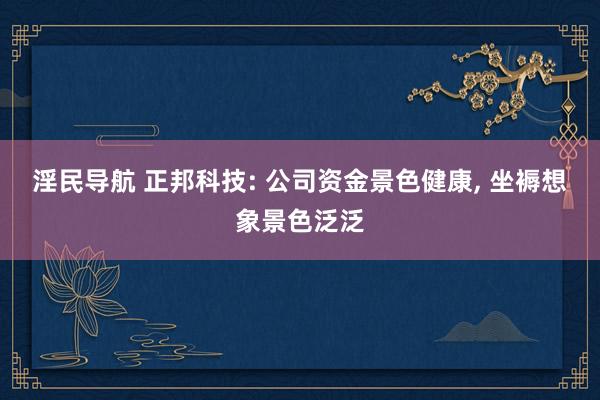 淫民导航 正邦科技: 公司资金景色健康， 坐褥想象景色泛泛