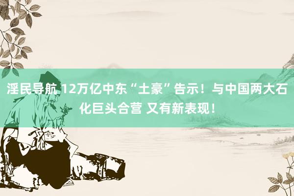 淫民导航 12万亿中东“土豪”告示！与中国两大石化巨头合营 又有新表现！