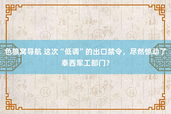 色狼窝导航 这次“低调”的出口禁令，尽然惊动了泰西军工部门？