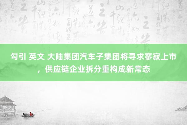 勾引 英文 大陆集团汽车子集团将寻求寥寂上市，供应链企业拆分重构成新常态