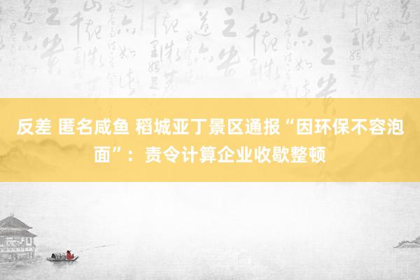 反差 匿名咸鱼 稻城亚丁景区通报“因环保不容泡面”：责令计算企业收歇整顿