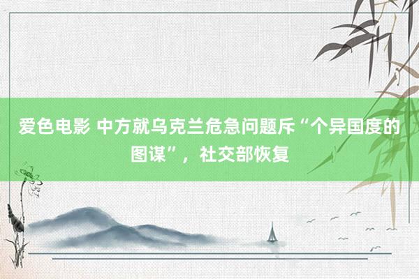 爱色电影 中方就乌克兰危急问题斥“个异国度的图谋”，社交部恢复