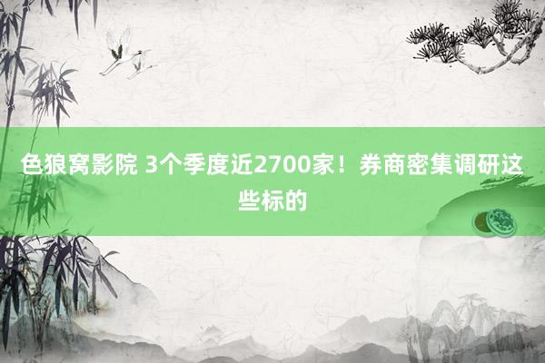 色狼窝影院 3个季度近2700家！券商密集调研这些标的