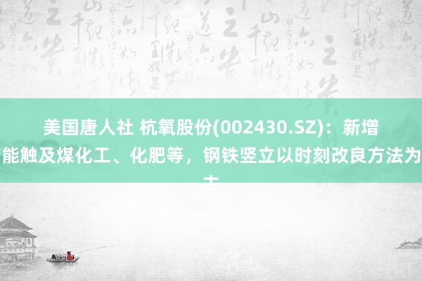 美国唐人社 杭氧股份(002430.SZ)：新增产能触及煤化工、化肥等，钢铁竖立以时刻改良方法为主