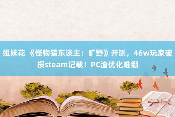 姐妹花 《怪物猎东谈主：旷野》开测，46w玩家破损steam记载！PC渣优化难绷