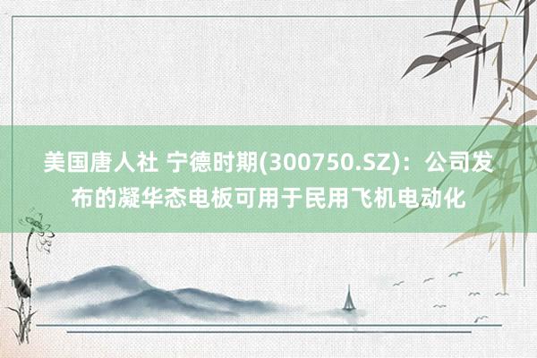 美国唐人社 宁德时期(300750.SZ)：公司发布的凝华态电板可用于民用飞机电动化