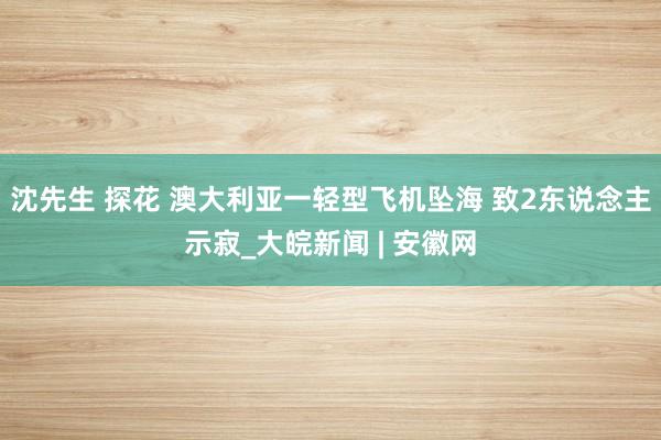 沈先生 探花 澳大利亚一轻型飞机坠海 致2东说念主示寂_大皖新闻 | 安徽网