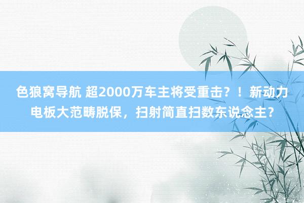 色狼窝导航 超2000万车主将受重击？！新动力电板大范畴脱保，扫射简直扫数东说念主？