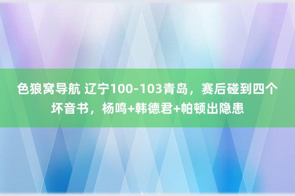 色狼窝导航 辽宁100-103青岛，赛后碰到四个坏音书，杨鸣+韩德君+帕顿出隐患