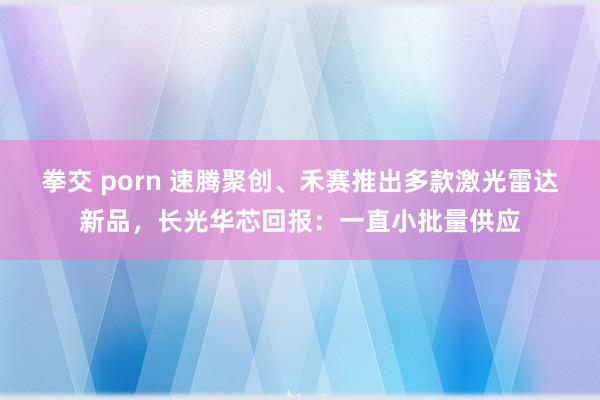 拳交 porn 速腾聚创、禾赛推出多款激光雷达新品，长光华芯回报：一直小批量供应