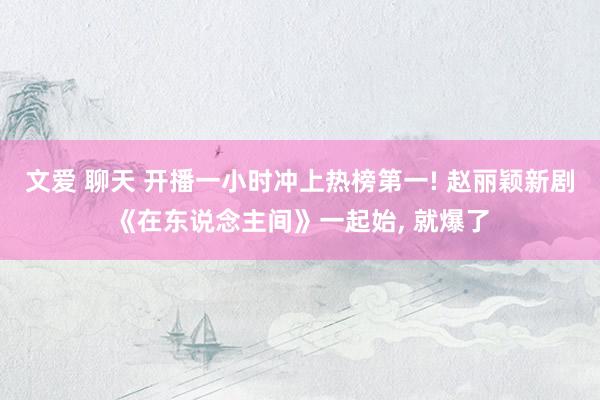 文爱 聊天 开播一小时冲上热榜第一! 赵丽颖新剧《在东说念主间》一起始, 就爆了